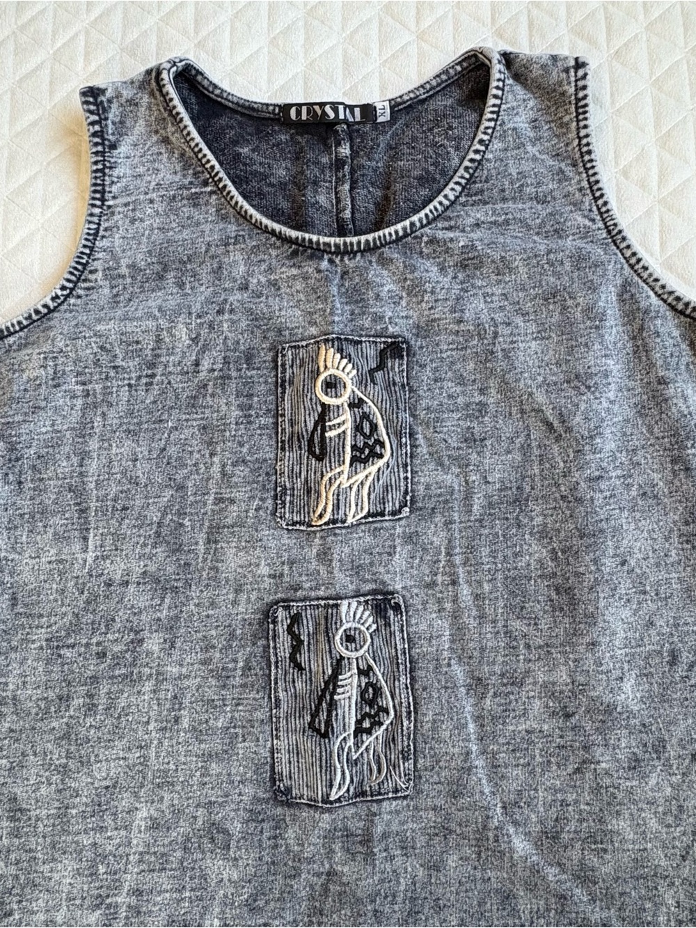 Vintage Art To Wear Women’s Dress Set Acid Washed Gray Fabric Size XL Kokopelli